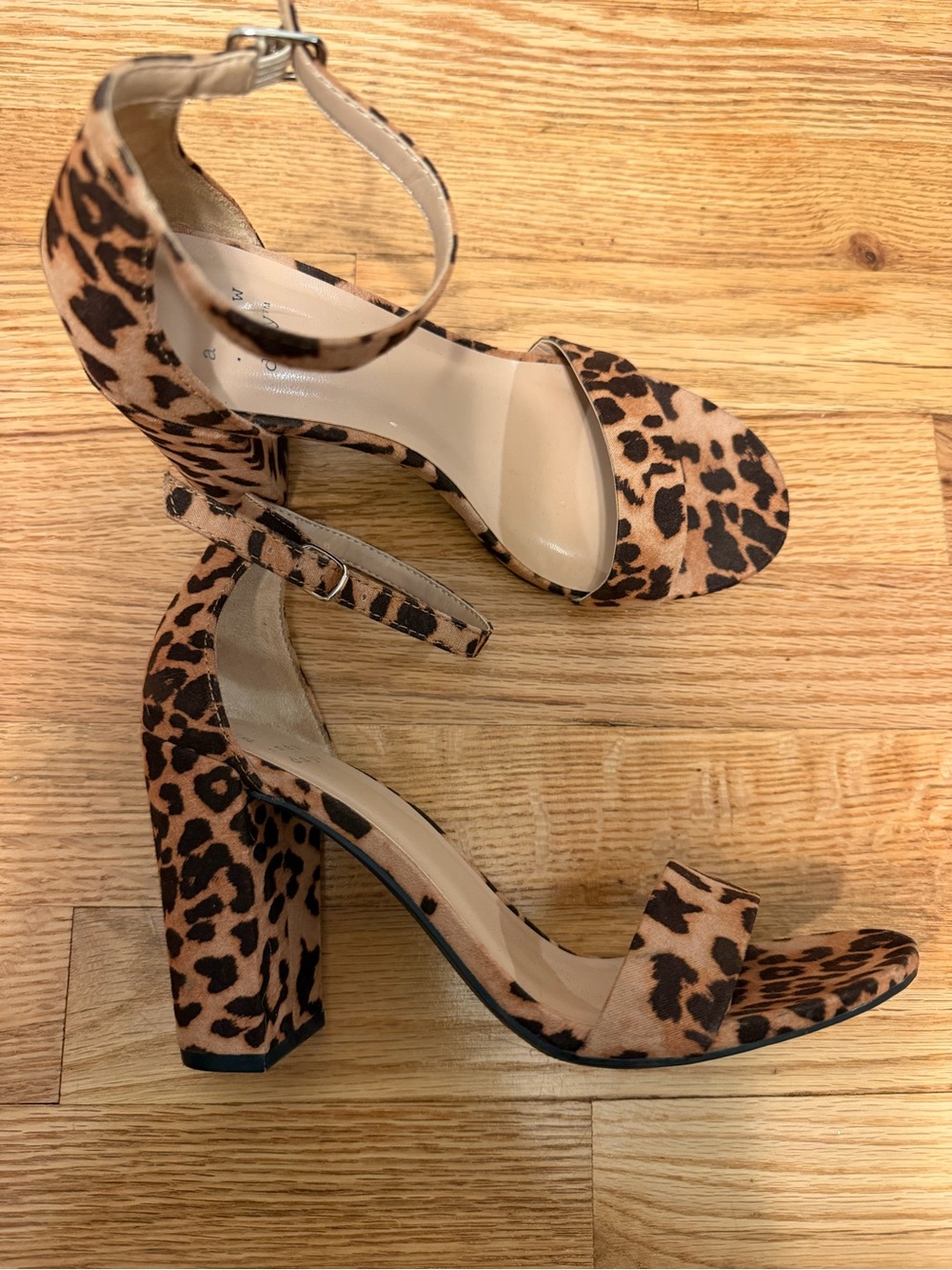 Leopard Print Block Heel Ankle-Strap Sandals - Brown